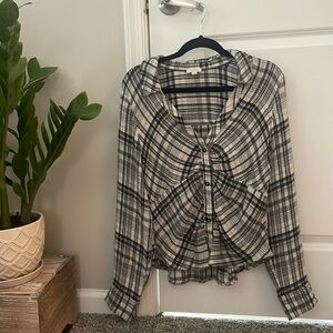 Pilcro Ruched Plaid Button down